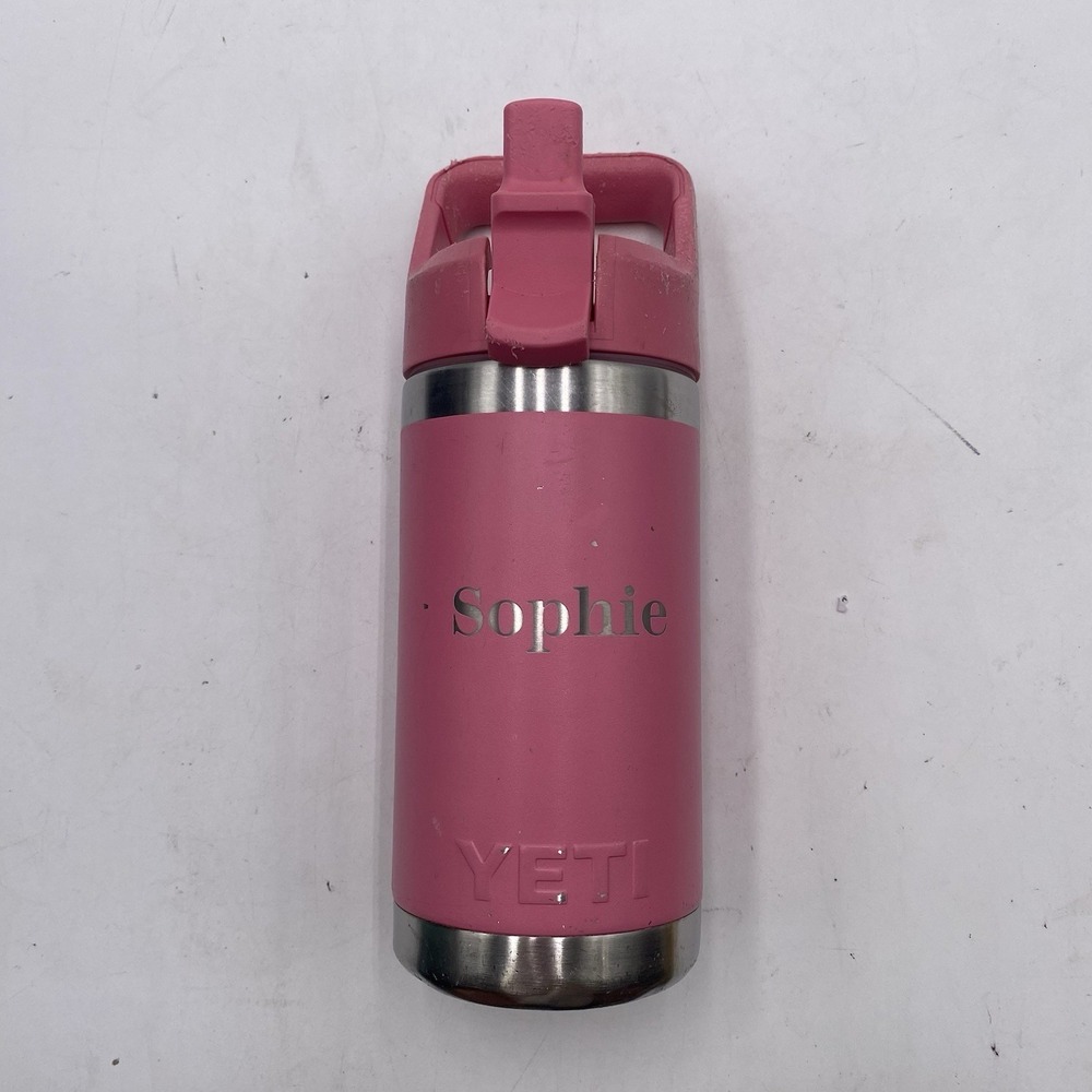 YETI RAMBLER JR 12 OZ KIDS BOTTLE Harbor Pink ENGRAVED SHOWS WEAR See Pics